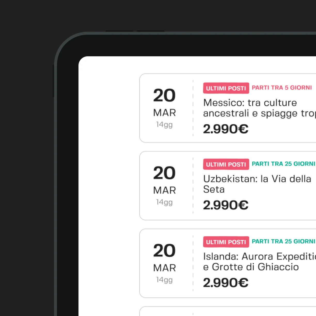 UI SiVola: componenti e card viaggio